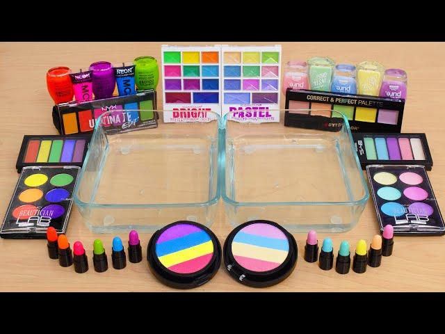 Rainbow Neon vs Pastel - Mixing Makeup Eyeshadow Into Slime ASMR - Satisfying Slime Video