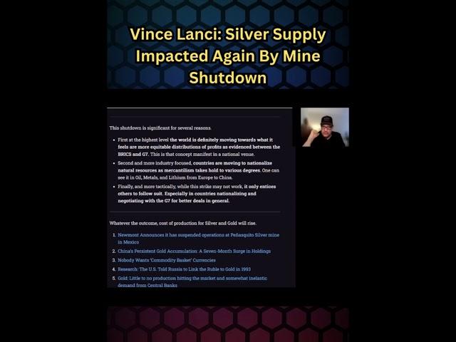 #VinceLanci #Silver Supply Impacted Again By Mine Shutdown