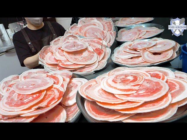 Amazing! Making thinly sliced Korean-style frozen pork belly / Korean street food