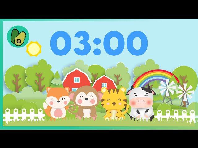 3 Minute Countdown Timer - Cute Animals  with Happy Fun Music - for Kids (4K UHD)