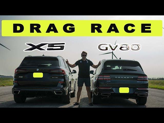 2021 BMW X5 40i vs Genesis GV80 3.5T, you can park a semi in between, drag and roll race.