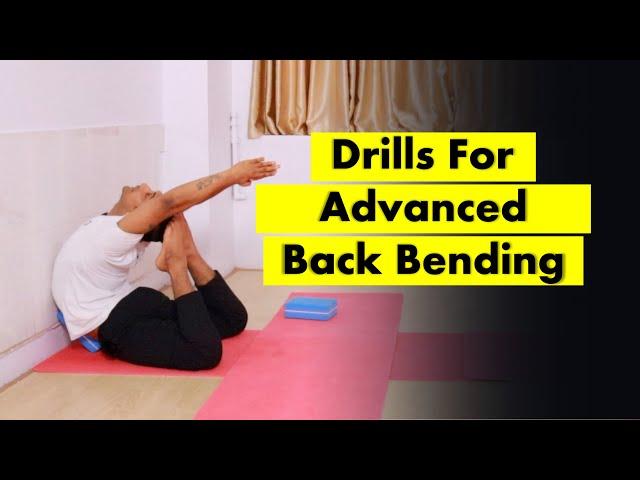 Drills for deep back bending with support of blocks and wall | Yograja