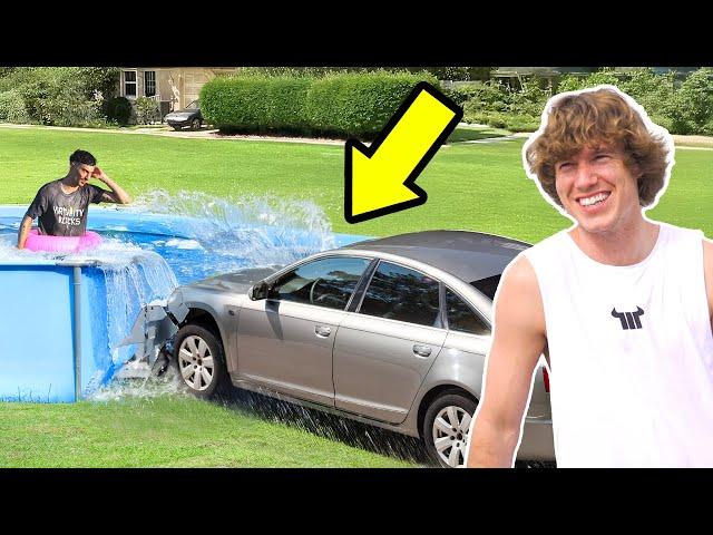 Crazy Guy Crashes Into My Pool!