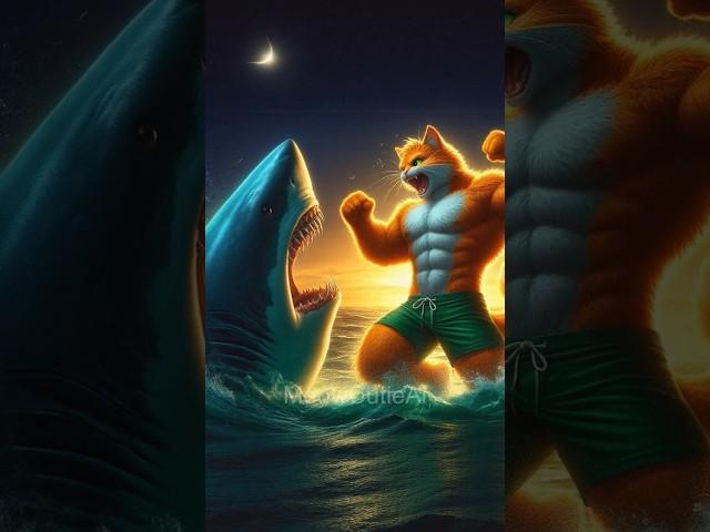 Extreme Daddy Fights Shark to Save a Kitten  #ai #cat #catlover #story #cutecat #cute