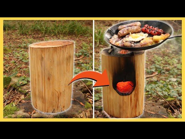 HOW TO MAKE A ROCKET STOVE FROM A LOG | Simple Bushcraft Project You Need To Try | Woodland Cooking