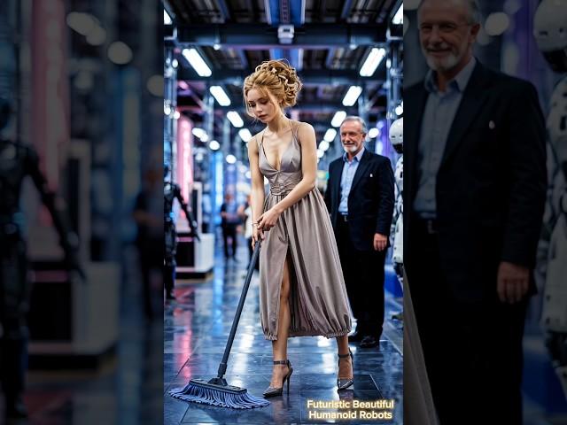 Cyberpunk Layered Deep V Dress: Humanoid Robot Mopping Floor #shorts