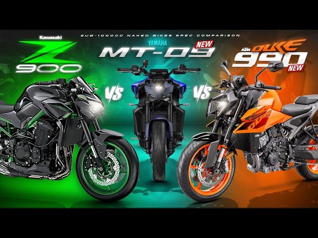 2024 Top 900cc Naked Bikes Spec Showdown  ┃ Kawasaki Z900 vs Yamaha MT-09 vs KTM Duke 990