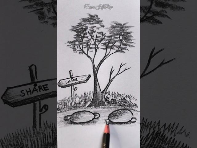 Scenery Drawing  Simple Tree And Sign ️ #drawing #creative #shorts