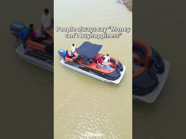 Feast your eyes on this stunning black pontoon boat!