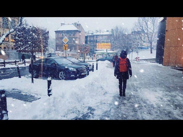 First Snowfall This Season! Downtown Lublin Walks | Poland Nov. 18, 2022 ️️ Snowy Walk