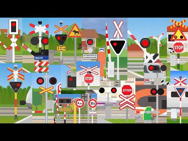 【踏切アニメ】ヨーロッパのふみきりがいろんな場所でカンカンEuropean Railroad crossings on various places! updated