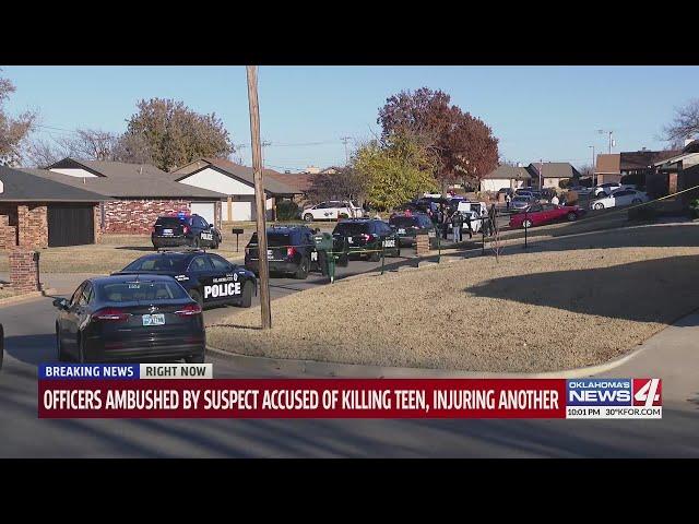 Officers ambushed by suspect accused of killing teen, injuring another