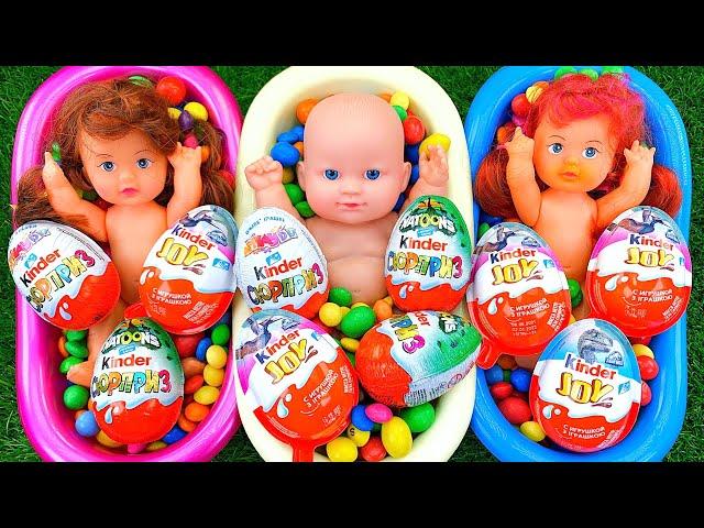 Satisfying Video - Mixing Kinder Surprise Eggs in 3 Bathtub with Candy Balls Slime Cutting ASMR