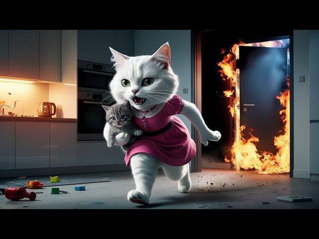 Kittens set House Fire - Big Fire#cat #cute #ai #catlover #catvideos #cute