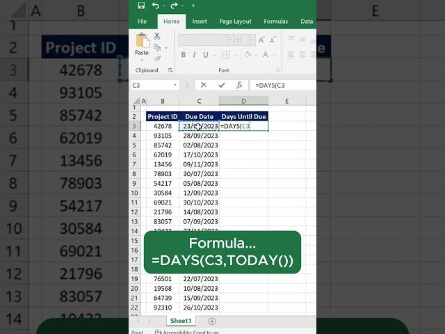 Calculate days until due with this formula 