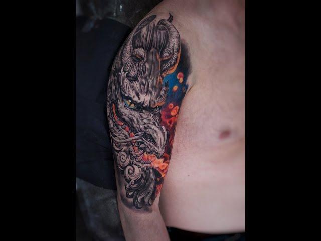 Japanese Dragon Tattoo Half Sleeve | Японская татуировка дракона за день | @SuvorovTattoo