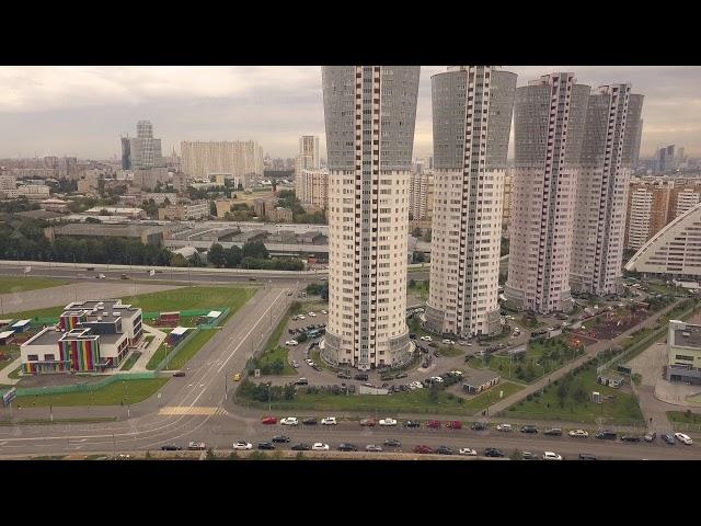 Aerial view high rise residential buildings in city. High rise apartment house