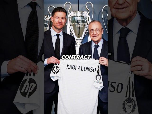 Xabi Alonso signs as Real Madrid’s new coach. Perez told him to show the 15 UCL badges.