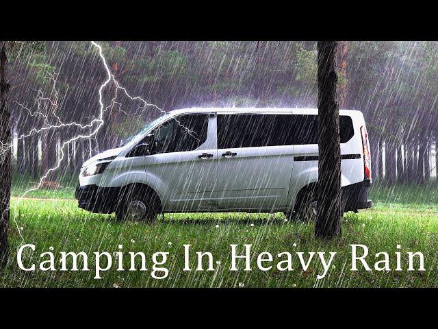 CAR CAMPING IN HEAVY RAIN /Sleeping in my DIY Simple Camper VAN