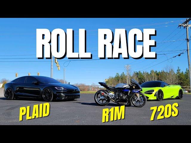 Racing my 2022 Yamaha R1M vs a Mclaren 720s and a Tesla Plaid