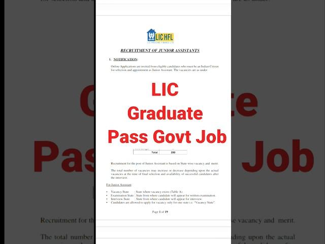 LIC Recruitment 2024All State JobGraduate Pass Govt Job 2024LIC New Vacancy 2024 #jobs #shorts