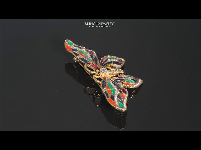 Large Butterfly Color Rainbow Enamel Crystal Brooch Pin Gold Plated