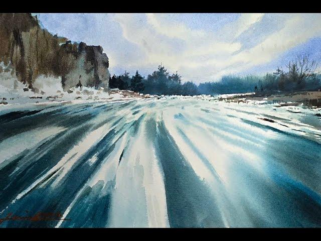 Watercolor painting tutorial - Frozen River