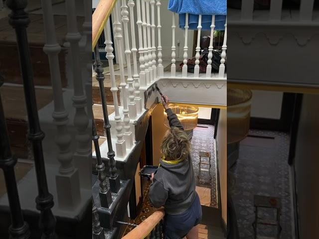 150 year old spindles need A LOT of attention! #beforeandafter #staircase #womenwhodiy ...