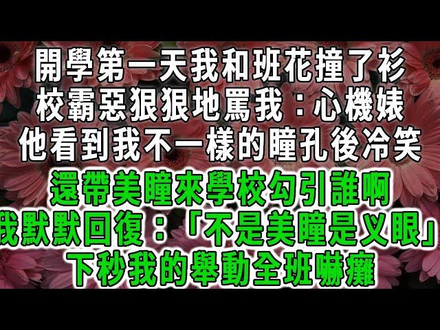 開學第一天我和班花撞了衫，校霸惡狠狠地罵我：心機婊，他看到我不一樣的瞳孔後冷笑，還帶美瞳來學校勾引誰啊，我默默回復：「不是美瞳是义眼」，下秒我的舉動全班嚇癱#荷上清風#爽文