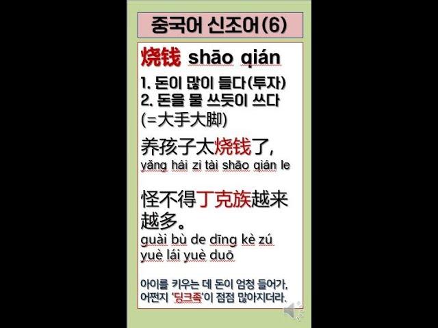 중국어 신조어(6) 烧钱:1 돈이 많이 들다. 2 돈을 물쓰듯 쓰다 / #중국어회화 #shorts