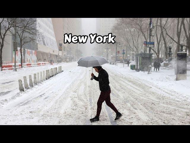 NYC Snowfall Walking Tour - Walk Through New York City 4k Snow - Manhattan Snow Storm