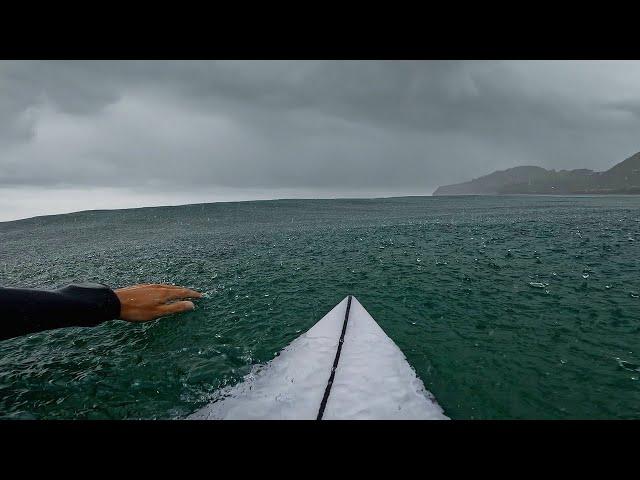 SURFING IN POURING RAIN! *SATISFYING ASMR* (RAW POV)