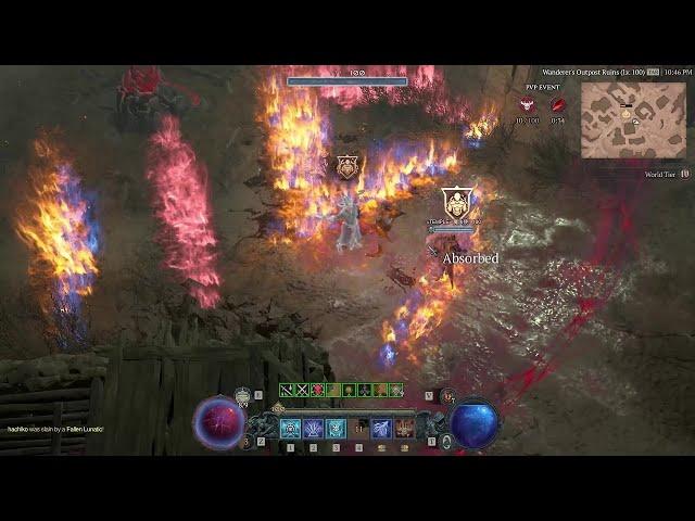 Diablo 4 Firewall Sorcerer PvP2 Sorcerer stacking burning damage against each other with Firewall