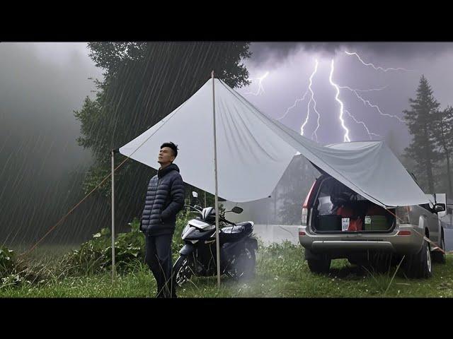 A BAD WEATHER‼️SOLO CAMPING IN AMAZING SUPER HEAVY RAIN AND THUNDERSTORM, RELAXING CAMPING IN RAIN