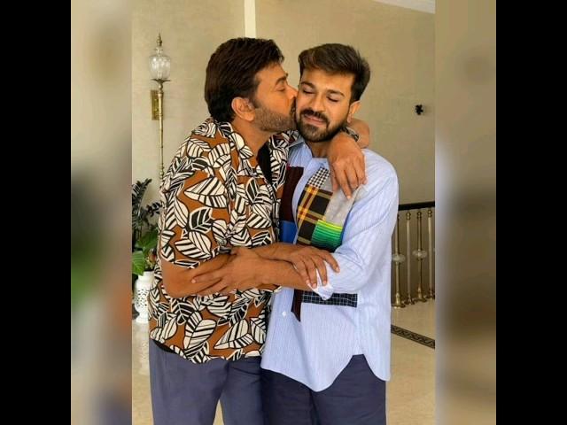 Ram Charan with his father Chiranjeevi #ram charan #chiranjeevi #ytshorts #trending #shorts