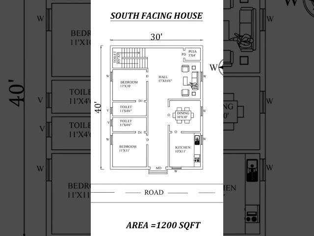 30x40 house plan south facing | 30x40 house plan | 30 by 40 house plan 2bhk #houseplans #housedesign