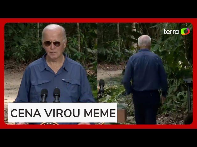 Biden viraliza ao caminhar em direção à floresta amazônica após discurso em Manaus (AM)