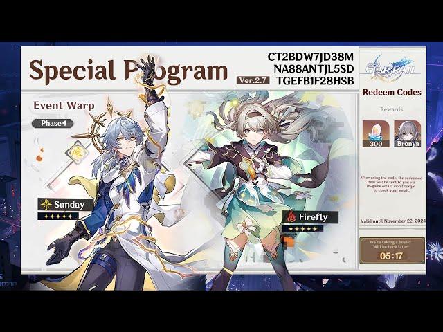 2.7 SPECIAL PROGRAM, BANNERS,  FREE 5 STAR, REDEEM CODES - Honkai: Star Rail