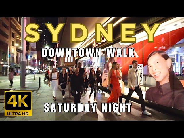 [4K] WALKING DOWNTOWN SYDNEY CITY ON A SATURDAY NIGHT.  SYDNEY AUSTRALIA 2023