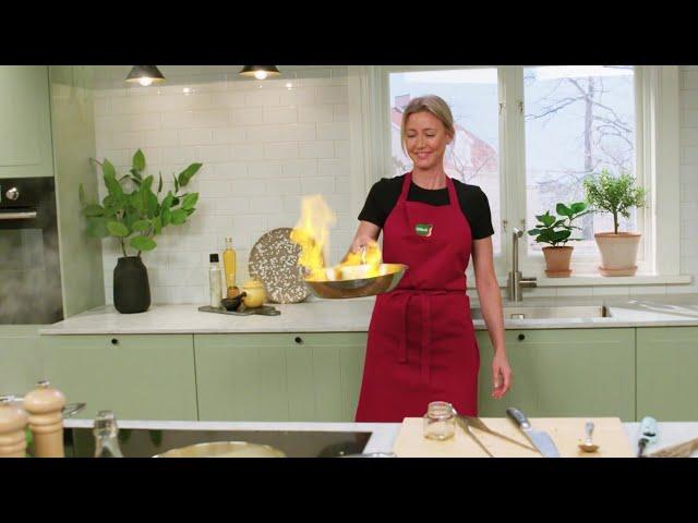 Gräddig pasta med tryffel och flamberad biff - Köket