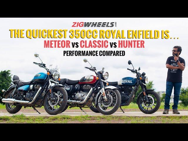 Royal Enfield Hunter 350 vs Classic 350 vs Meteor 350 - Acceleration, Mileage and Braking Compared