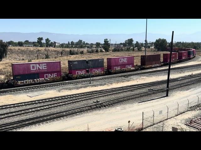 UP 8952 Leads Westbound Stack Train Passes Through West Colton Yard