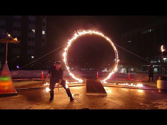 The Amazing Flec improv fire juggling at "World of Winter (WOW) Festival" in Grand Rapids 02/08/25