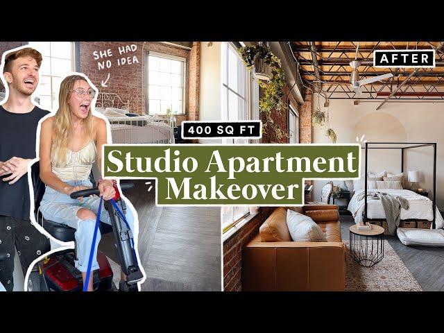 THE REVEAL! 400 SQ FT SMALL LOFT APARTMENT MAKEOVER (From Start to Finish) Part 2