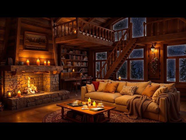 Soft Jazz & Fireplace Sounds in Cozy Winter Ambience ️ Relaxing Winter Jazz for Work & Study