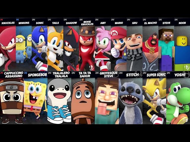 Sonic vs Mario vs Yoshi vs Italian Brainrot vs Grotesque Steve Stitch Ca | Super Smash Bros Ultimate