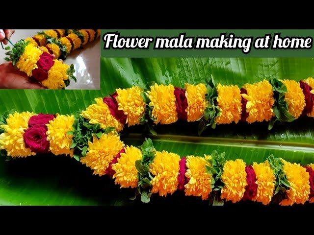 300g samanthi Poo, 200g red rose, 100g Tulasi/how to make samanthi flower garland