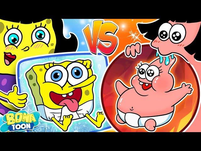 HOT PREGNANT VS COLD PREGNANT! | HOT VS COLD FOOD CHALLENGE | SPONGEBOB ANIMATION MUKBANG | BONATOON