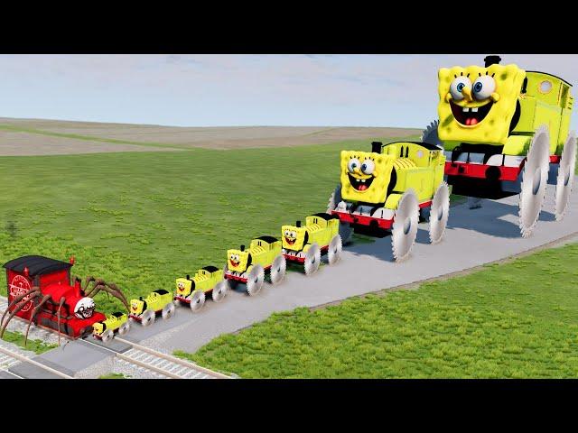 Big & Small SpongeBob the Tank Engine with Saw Wheels vs Choo-Choo Charles Train | BeamNG.Drive