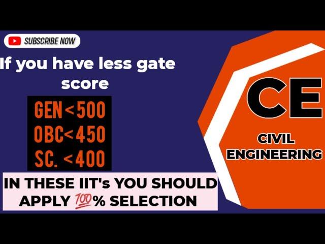 IF YOU HAVE LESS GATE SCORE IN CIVIL ENGINEERING। IN THESE IIT'S YOU SHOULD APPLY FOR SELECTION ।